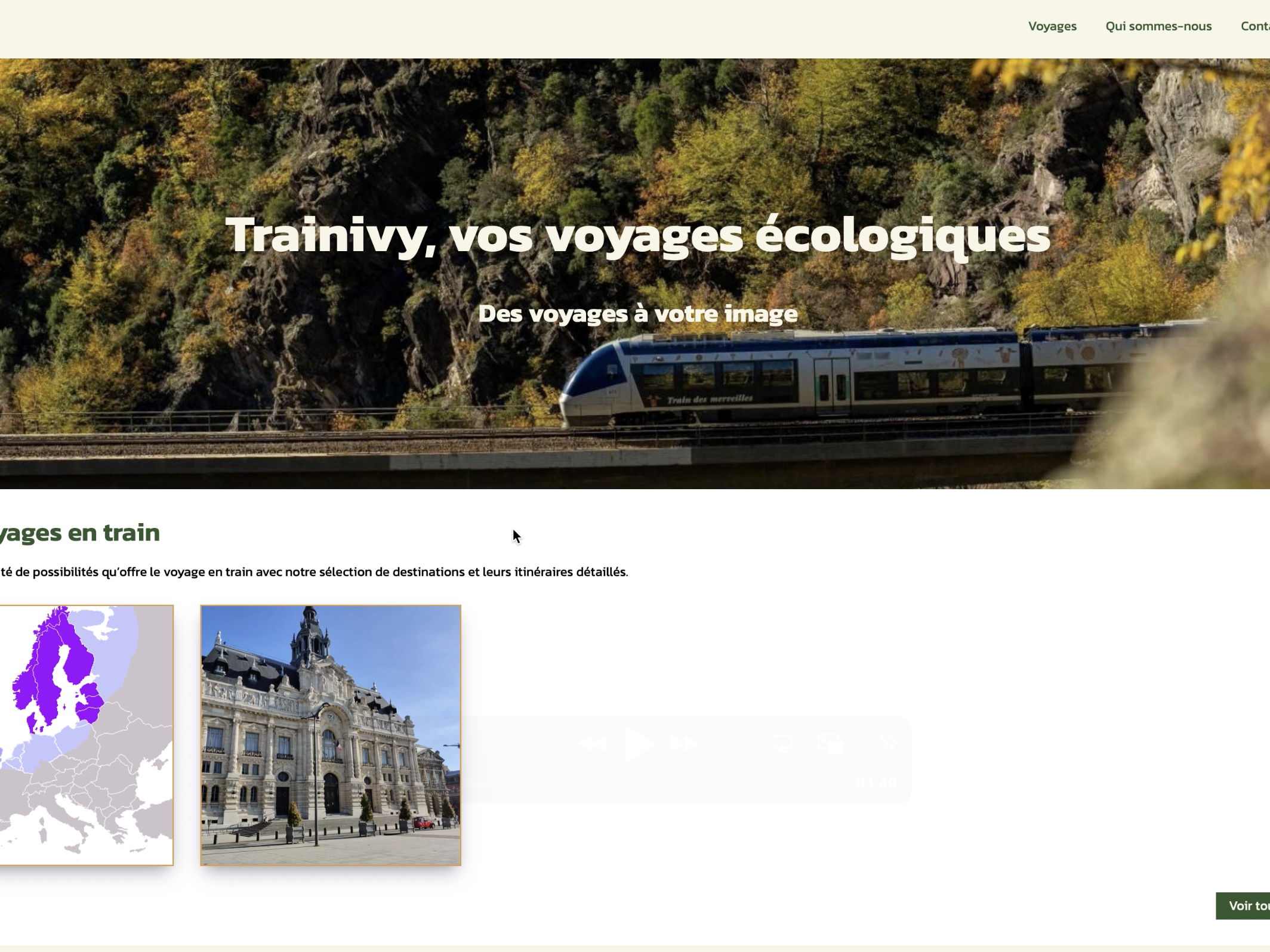 Capture d'écran d'un site de cranet de voyage en train